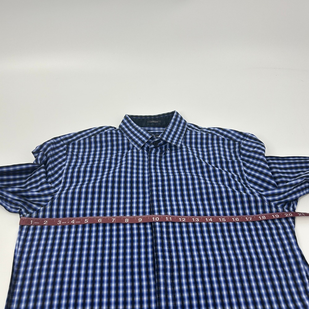 Armani Exchange Shirt Mens Medium Blue Ombre Plaid Long Sleeve Slim Fit A/X - Picture 7 of 12
